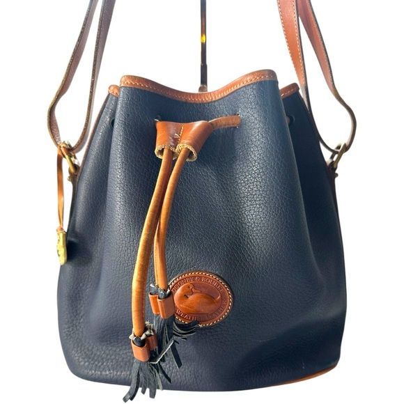 Dooney and Bourke Drawstring Vintage Drawstring Bucket Bag Leather Navy Blue - Picture 6 of 16